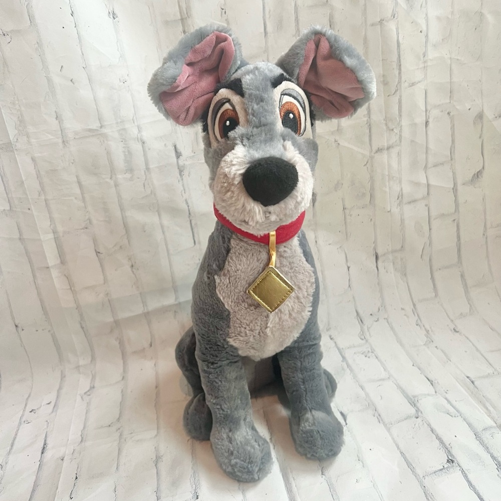 Disney Store Tramp Plush 17" Lady and the Tramp Gray Dog Stuffed